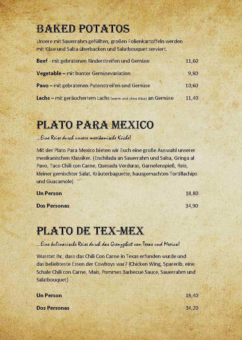 Cantina Charlotta Speisekarte